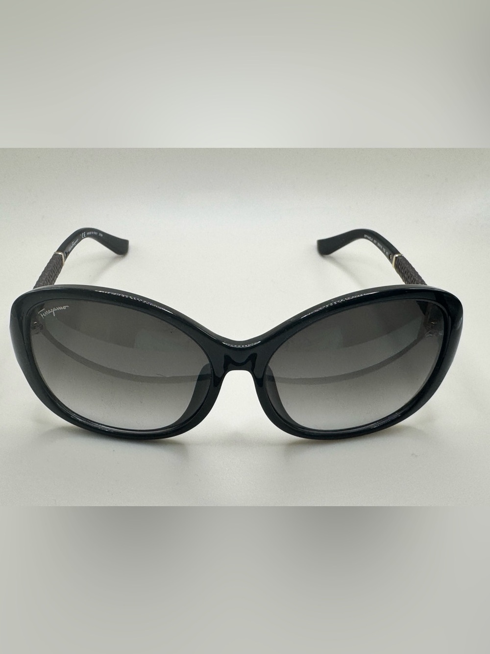Salvatore Ferragamo SF74SLA Black Gold Logo Sunglasses Oversized Butterfly